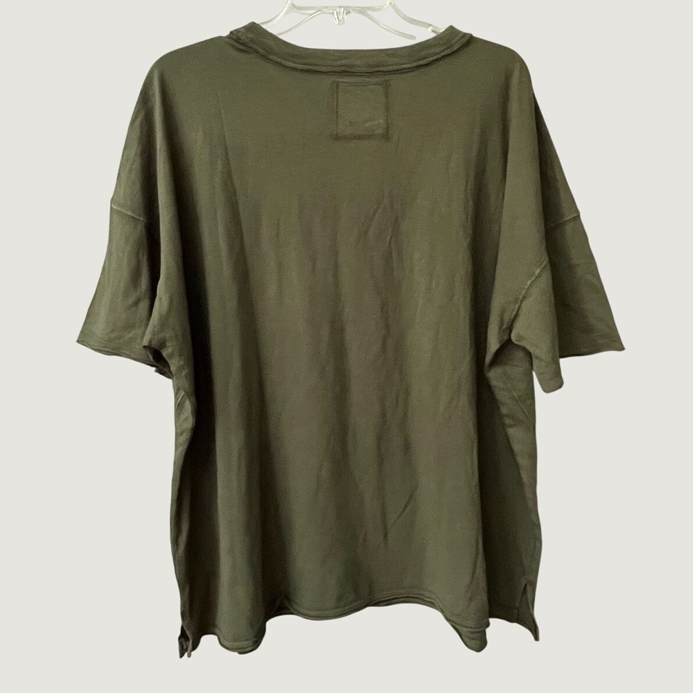 Aerie Oversized Haute Cafe Paris Graphic T Shirt Womens Large Olive Green NWT - Picture 2 of 9